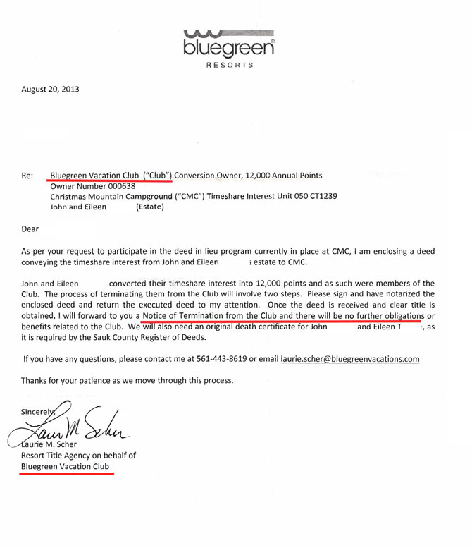 Timeshare Legal Action Bluegreen Resorts Timeshare Cancellation Letter