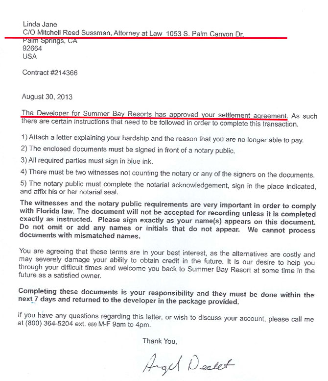 Timeshare Legal Action Summer Bay Timeshare Cancellation Letter