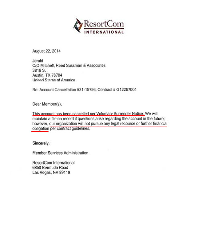 Timeshare Legal Action ResortCom International Timeshare Cancellation Letter, #2